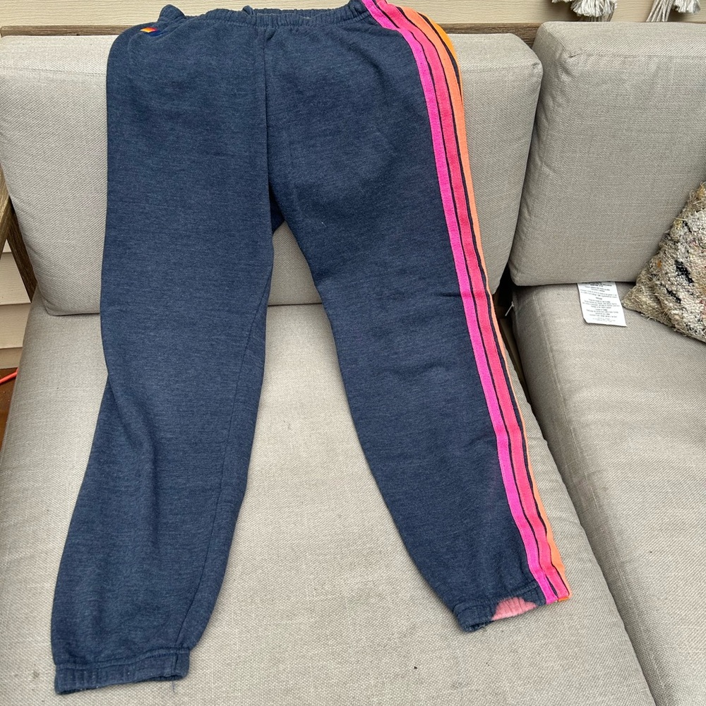 Aviator nation sweatpants with neon stripes